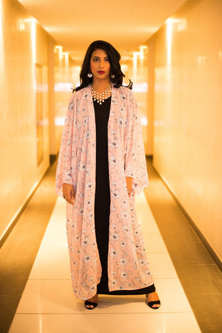 Pink Flower Trace Kimono Abaya