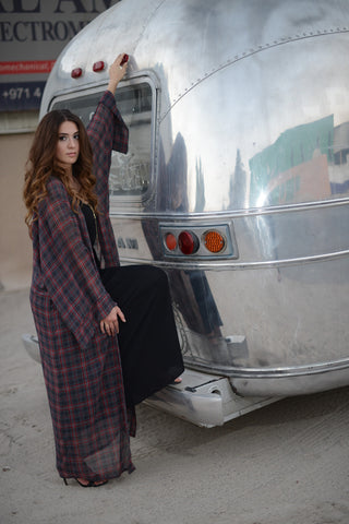 Tartan Red and Grey Kimono Wrap