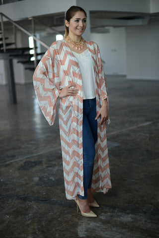 Zig Zag Me (Peach and White) Kimono Wrap