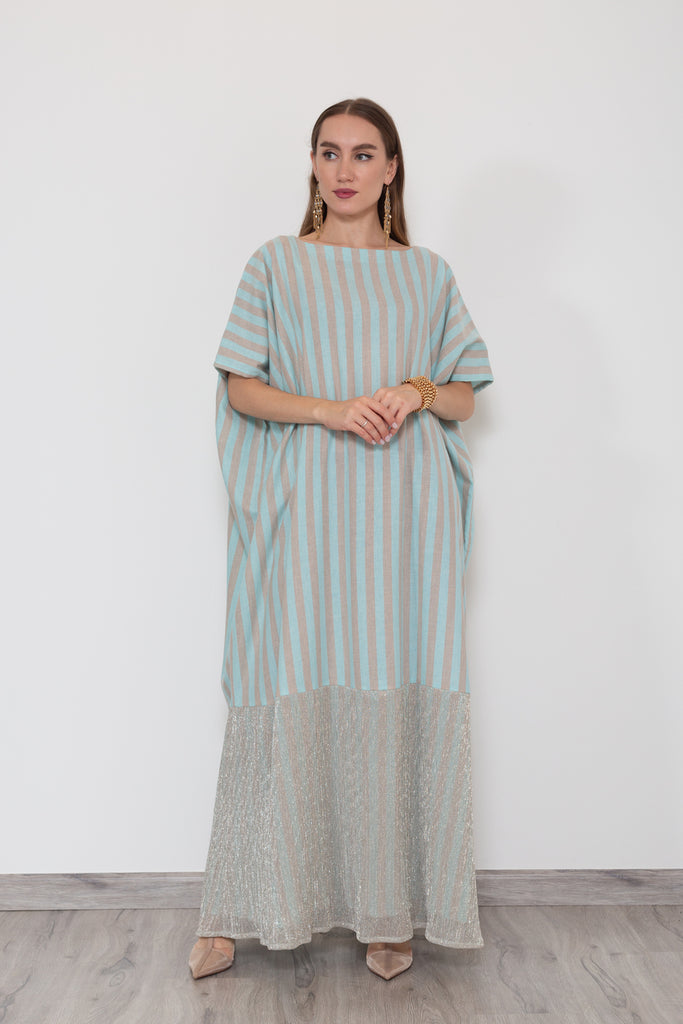 Icy Blue and Gold Kaftan