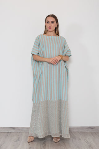 Icy Blue and Gold Kaftan