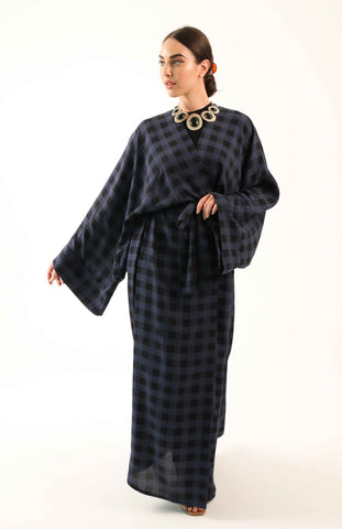 Navy Chessboard Kimono